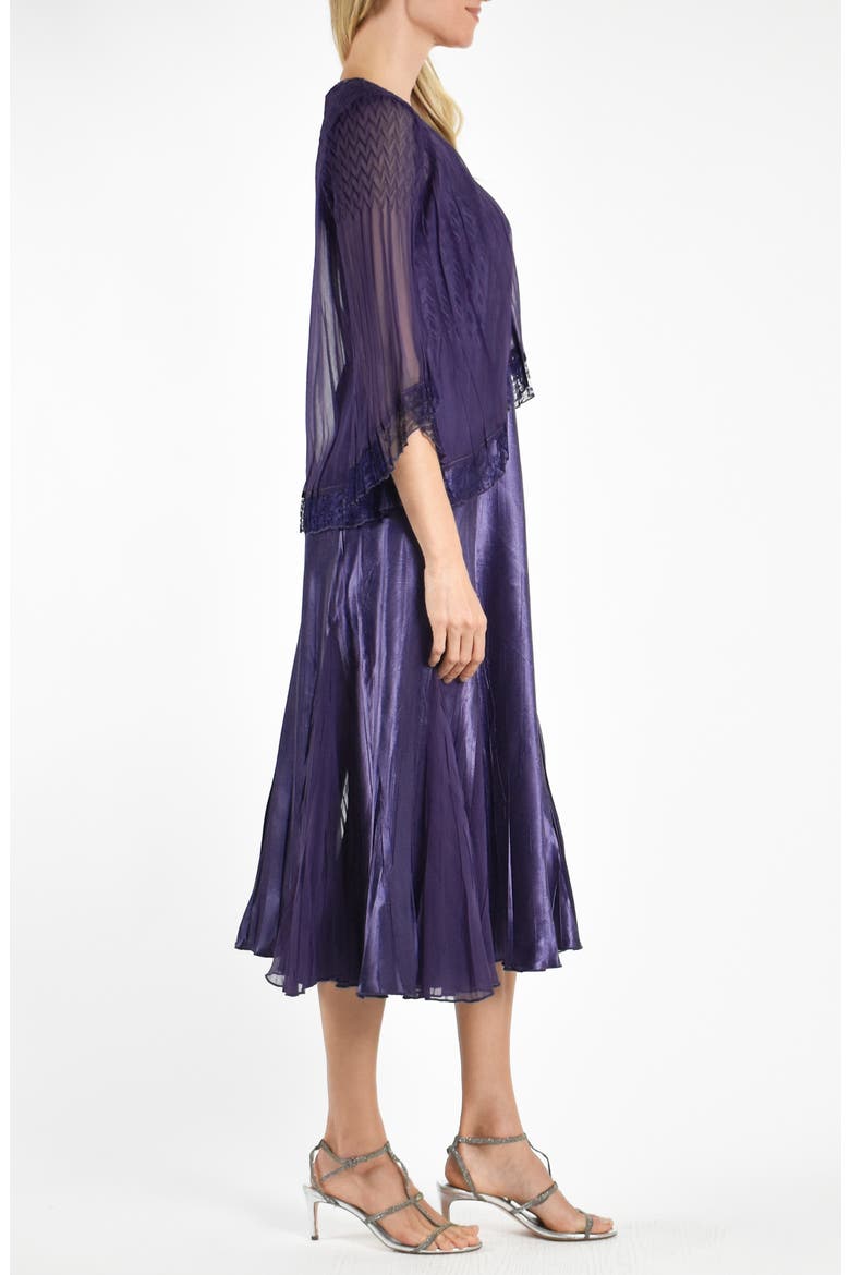 Charmeuse & Chiffon Midi Dress with Jacket, Alternate, color, NIGHT SHADE