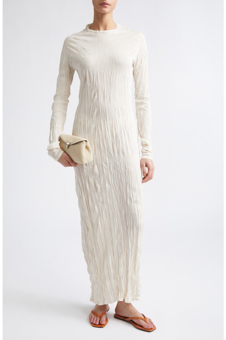 Crinkled Long Sleeve Column Sweater Dress, Alternate, color, PALE APRICOT