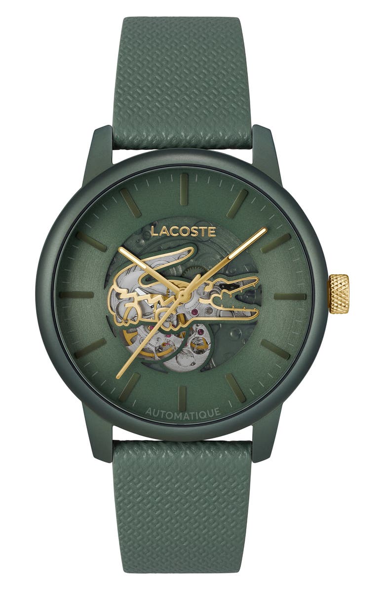Lacoste Automatique Leather Strap Watch, 44mm, Main, color, 
