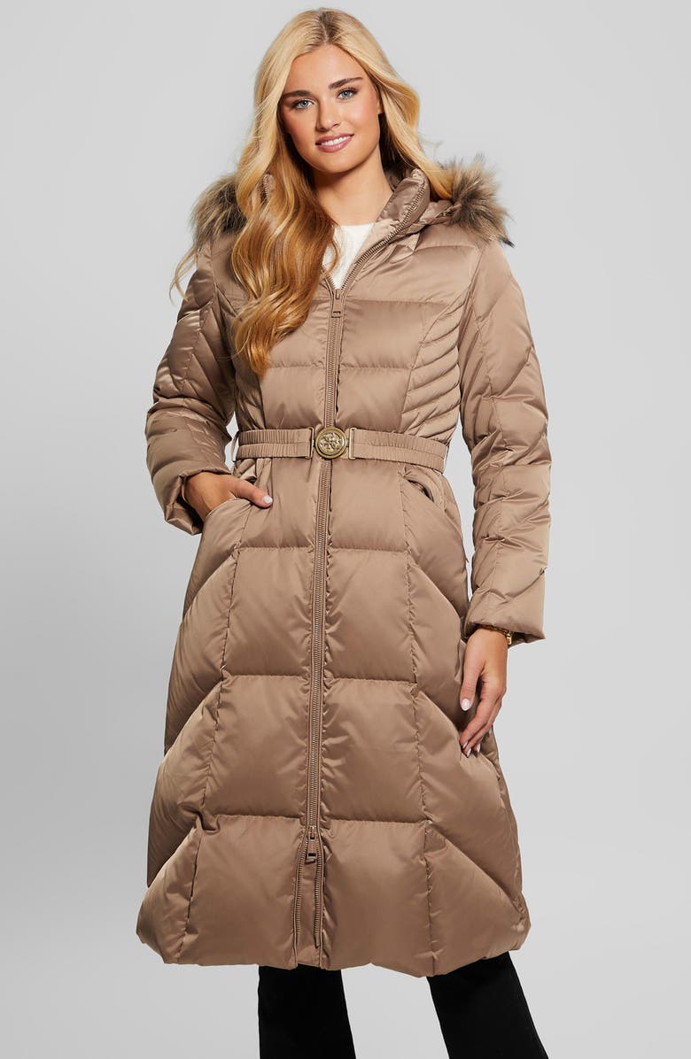 GUESS Olga Down Puffer Coat with Removable Hood, Alternate, color, Wet Sand