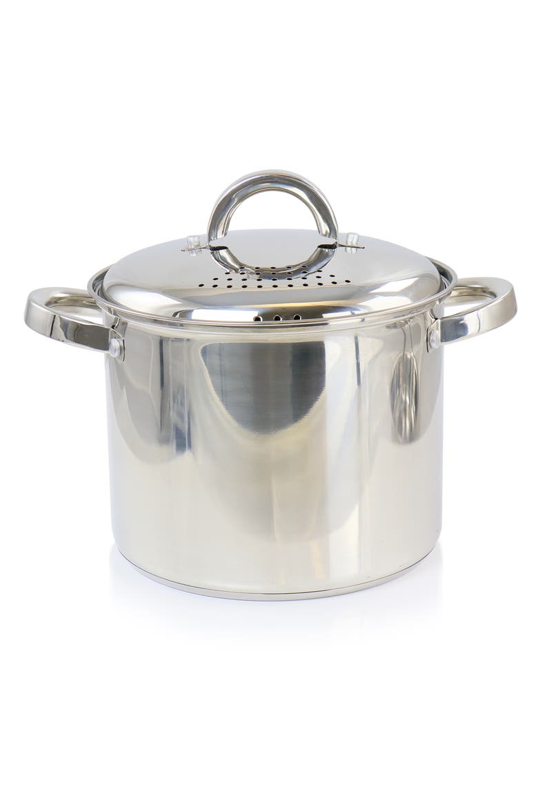 Sangerfield 5 Quart Stainless Steel Pasta Pot with Strainer Lid and Steamer Basket, Alternate, color, Metallic Silver
