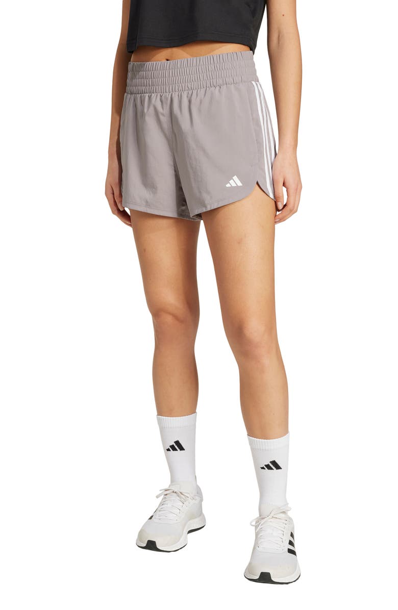 adidas Pacer High Waist Recycled Polyester Shorts, Main, color, 