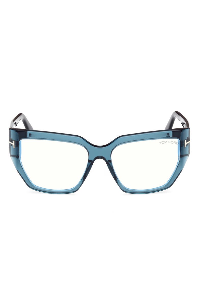 TOM FORD 54mm Square Blue Light Blocking Optical Glasses, Main, color, Teal / T Logo / Blue Block