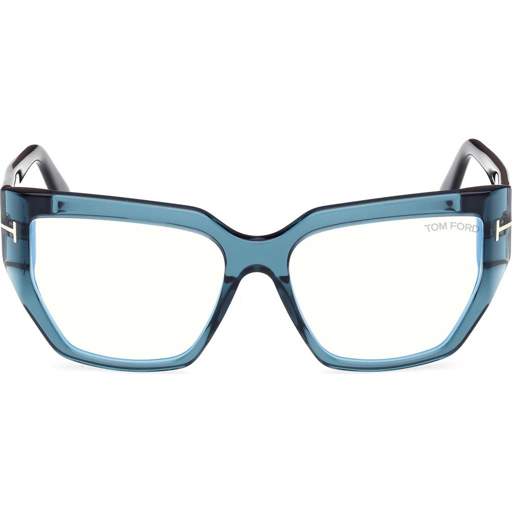 Tom Ford 54mm Square Blue Light Blocking Optical Glasses In Teal/t Logo/blue Block