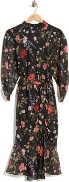 Eliza J Floral Ruched Sleeve Dress