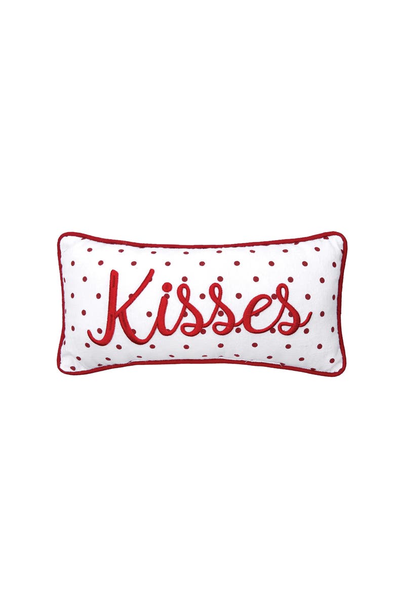 C&F Home Kisses Dot Mini Embroidered Red Valentine's Day Accent Pillow 6" x 12", Main, color, Red