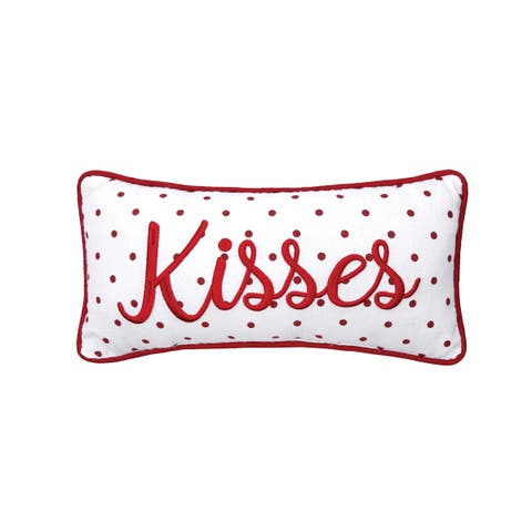 Kisses Dot Mini Embroidered Red Valentine's Day Accent Pillow 6" x 12"