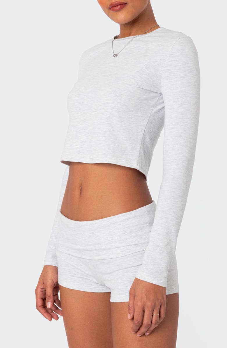 EDIKTED Meg Long Sleeve Crop Top, Alternate, color, Gray-Melange