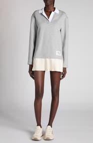 Moncler Long Sleeve Mixed Media Polo Dress