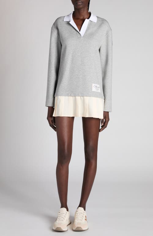 Moncler Long Sleeve Mixed Media Polo Dress In Gray