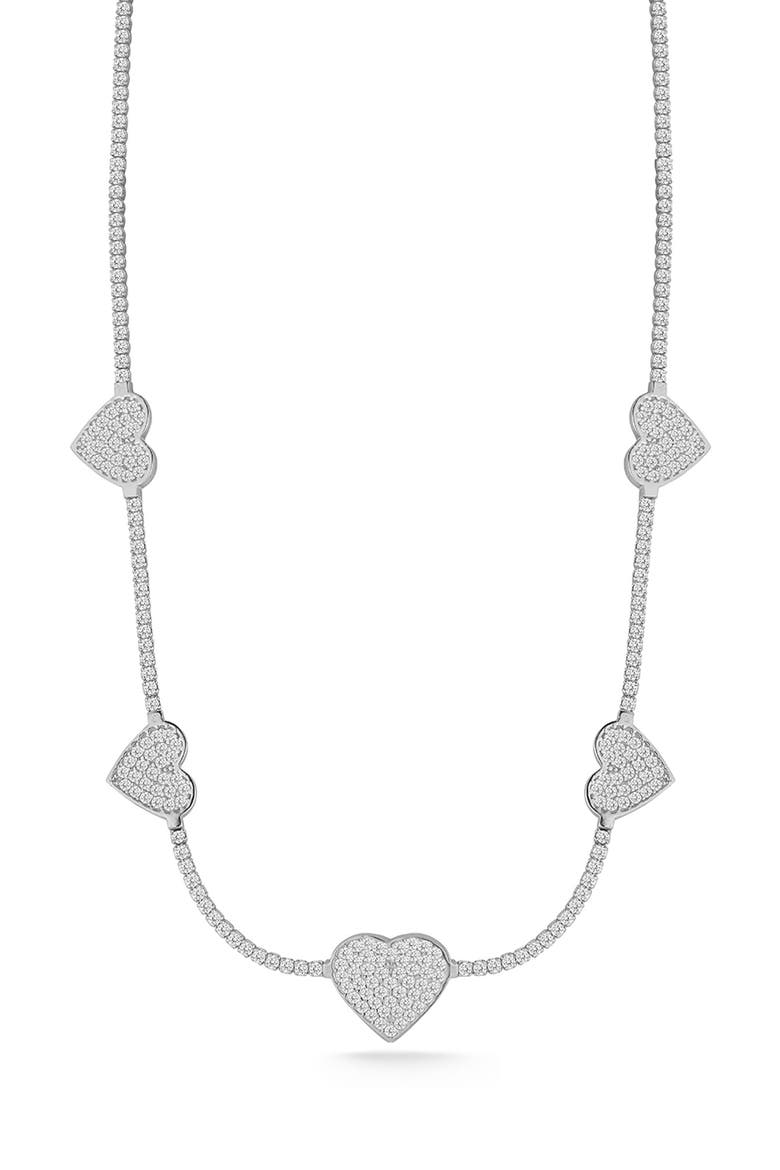 Pavé CZ Heart Station Chain Necklace, Main, color, SILVER