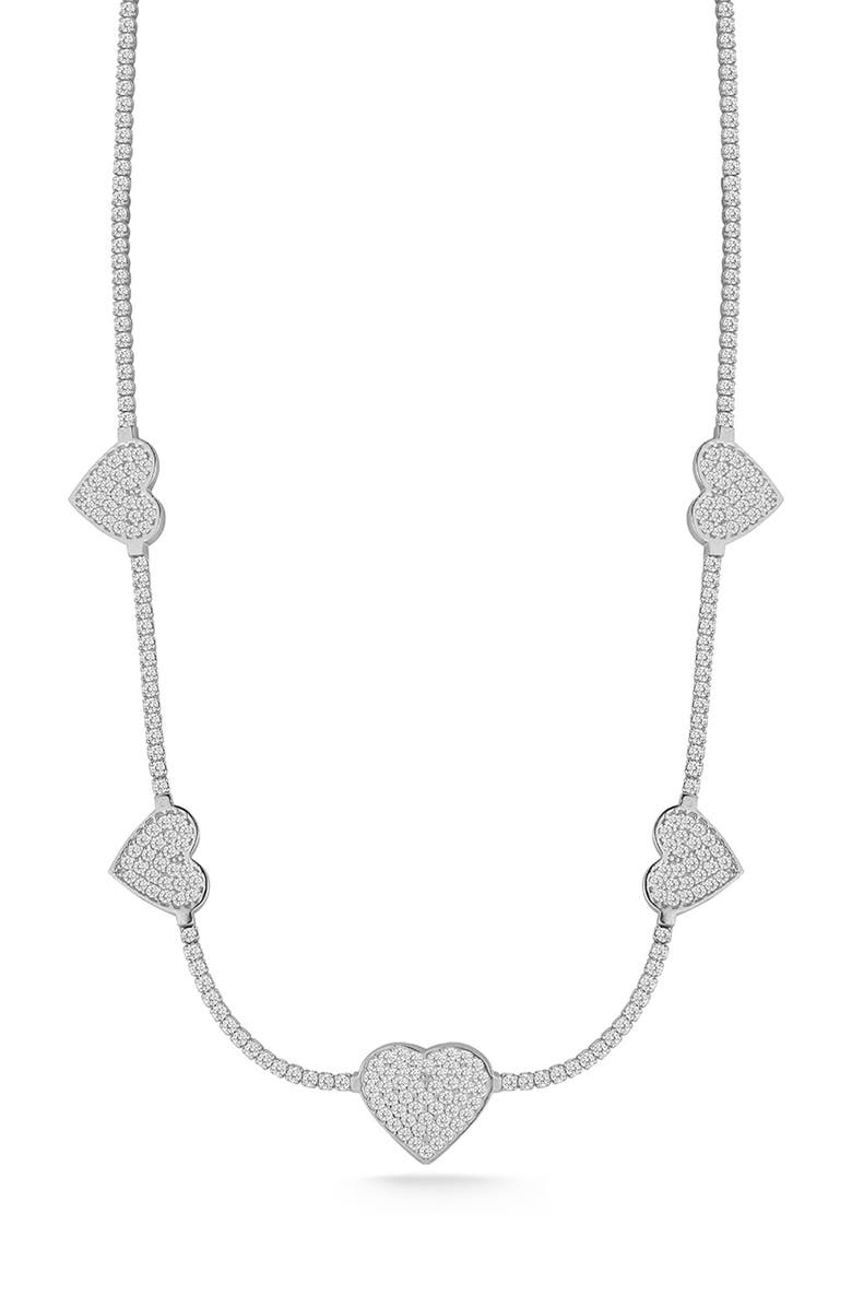 CHLOE AND MADISON Pavé CZ Heart Station Chain Necklace, Main, color,