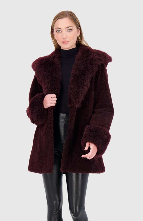 Gorski Cashmere Goat Shearling Parka Jacket With Cashmere Goat Hood Trim And Cuffs In Burgundy