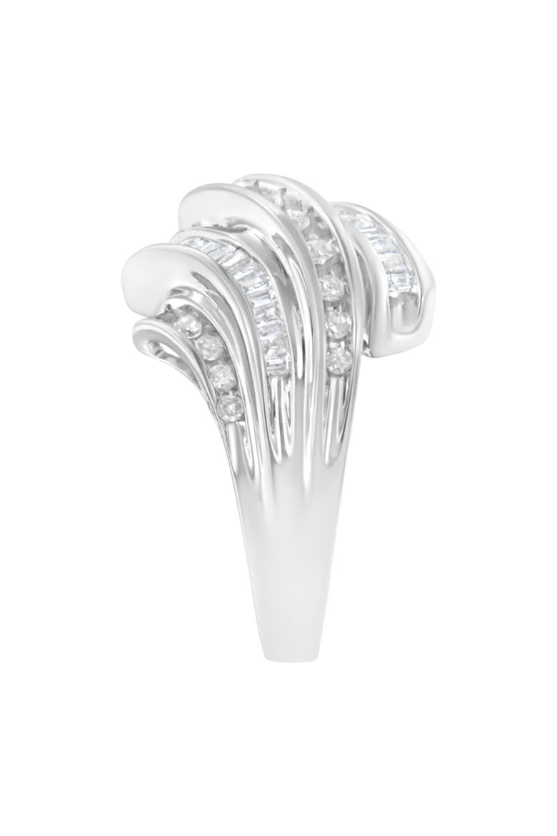 10K White Gold 3/4 Cttw Round and Baguette Diamond Channel Ring, Alternate, color, White Gold