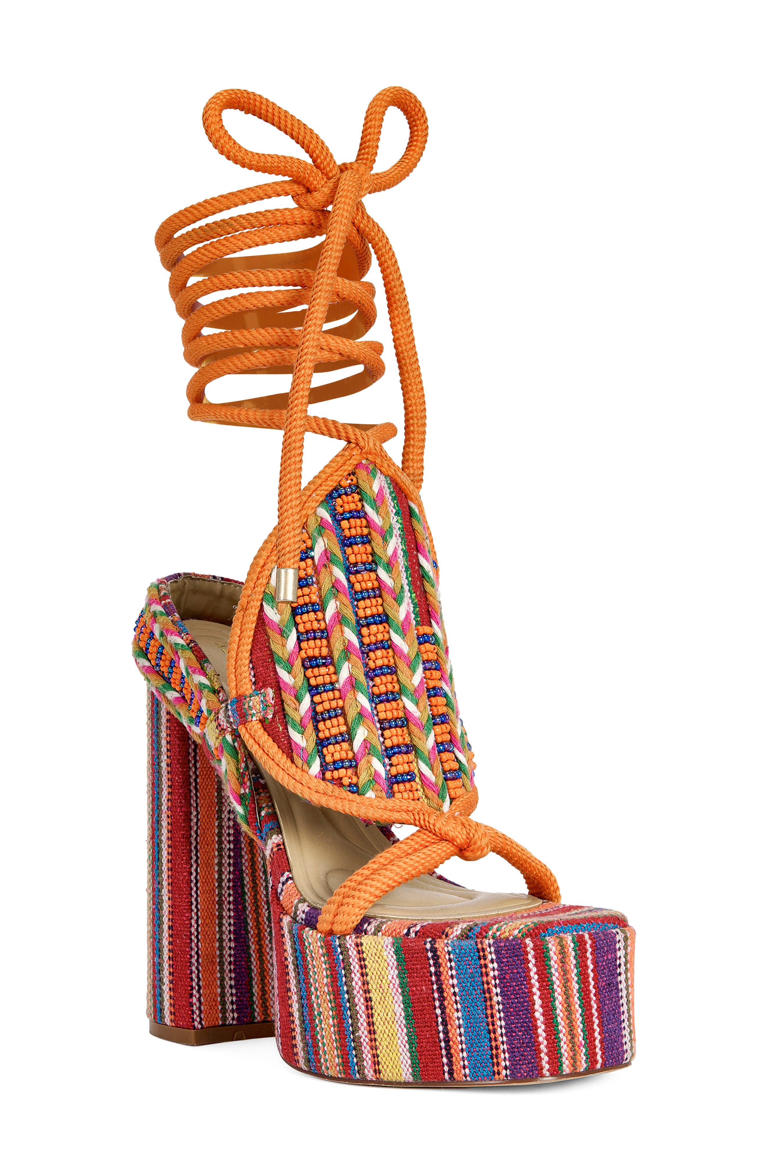 AZALEA WANG Kalina Platform Ankle Tie Sandal, Main, color, Multi