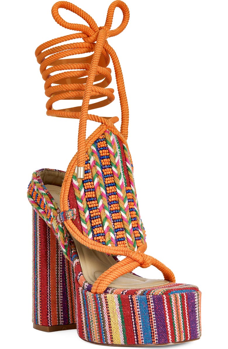 AZALEA WANG Kalina Platform Ankle Tie Sandal, Main, color, Multi