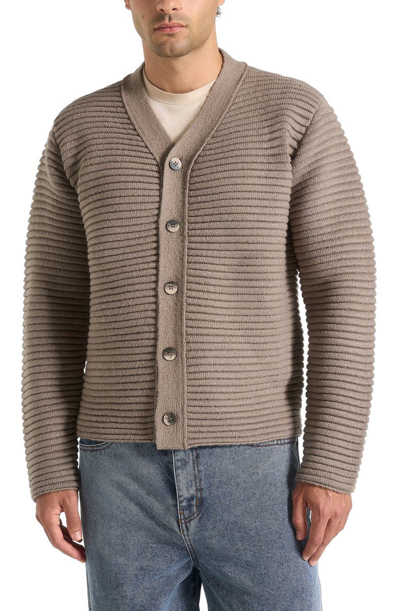 Manière De Voir Anton Ribbed Knit Cardigan, Main, color, Taupe