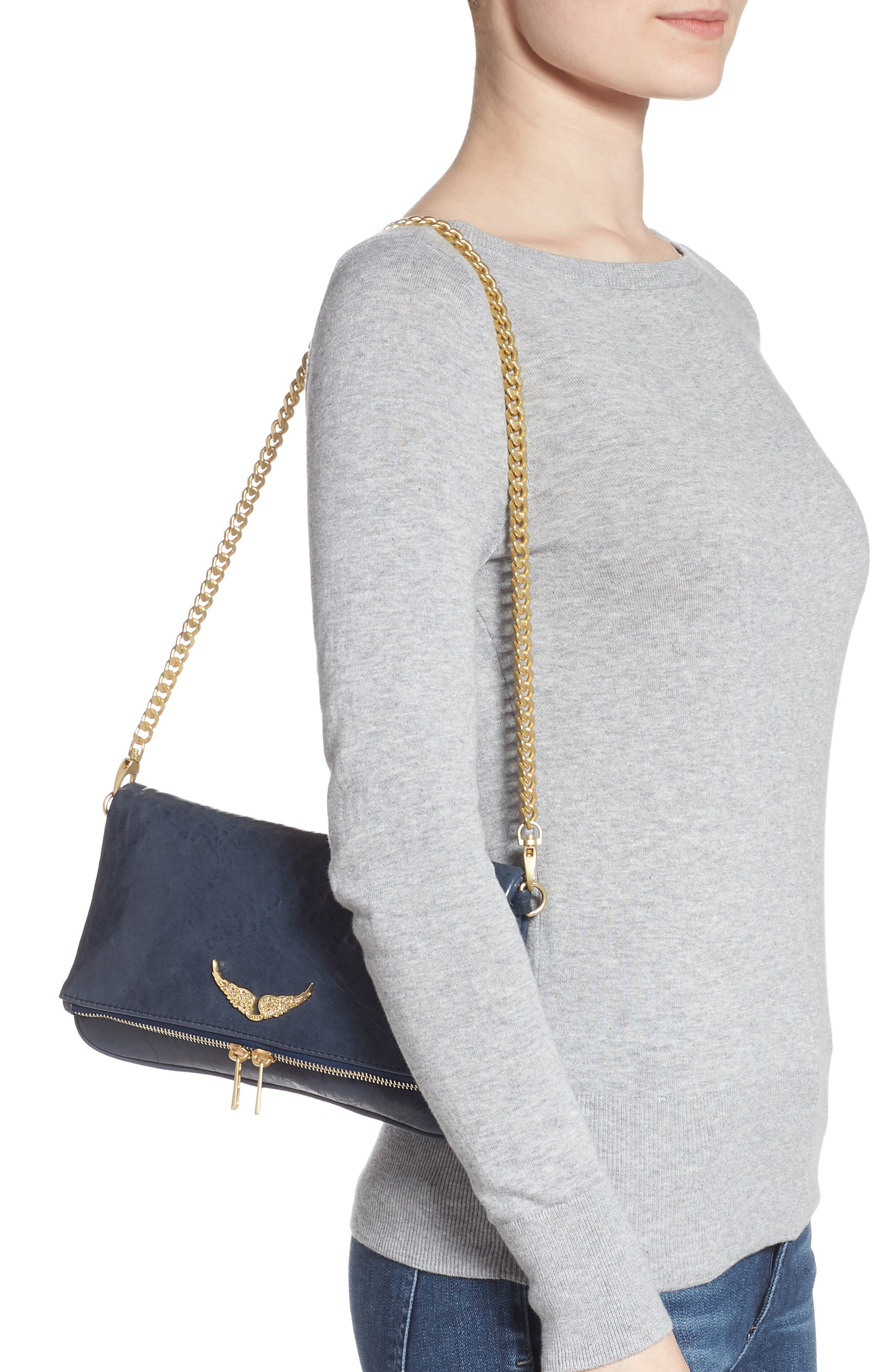 Zadig & Voltaire Zagid & Voltaire Rock Crush Leather Clutch, Alternate, color, 