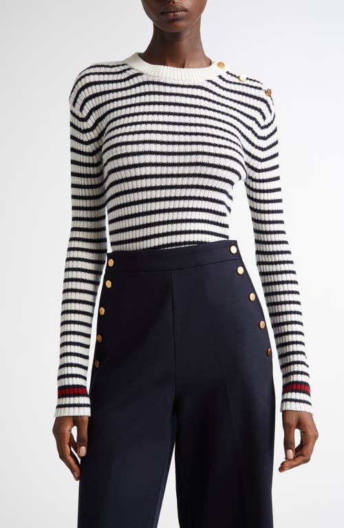 Max Mara Lari Striped Rib Wool Sweater In White