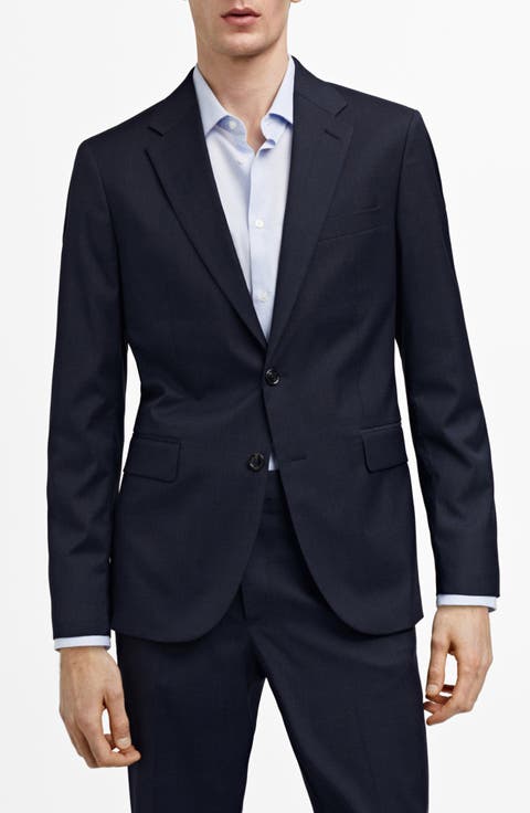 Slim Fit Navy Check Textured Stretch Sport Coat
