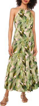 Vince Camuto Botanical Print Neck Cutout A-Line Dress