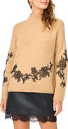 Vince Camuto Lace Appliqué Mock Neck Sweater
