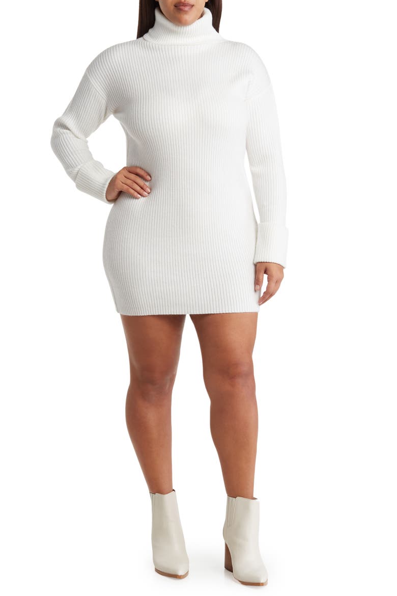Turtleneck Long Sleeve Sweater Dress, Main, color, IVORY