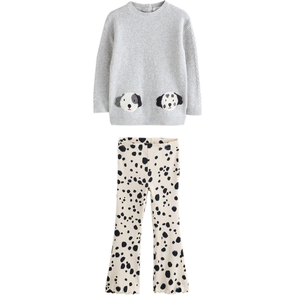 Next Kids' Graphic Sweater & Flare Leggings Set In Gray