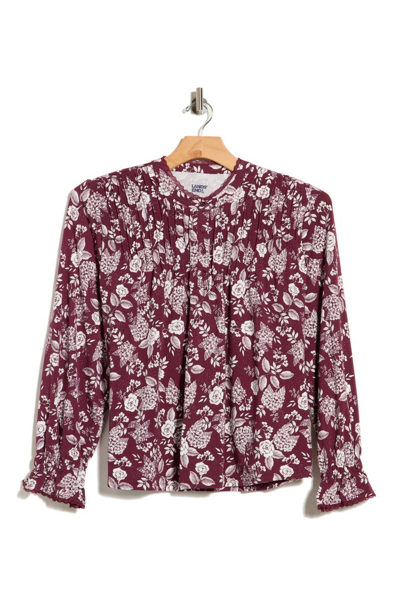 Pintucked Long Sleeve Top, Main, color, WINDSOR WINE