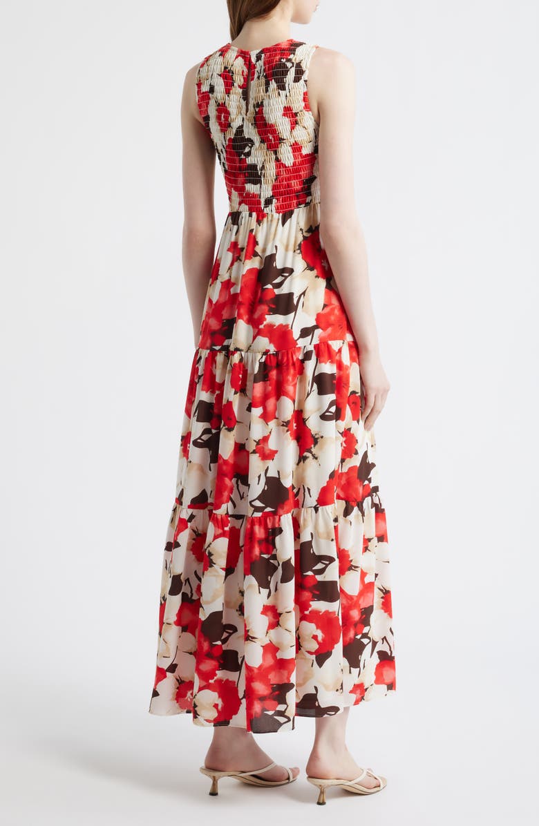 Anne Klein Smocked Bodice Sleeveless Flared Maxi Dress, Alternate, color, White Dove Multi