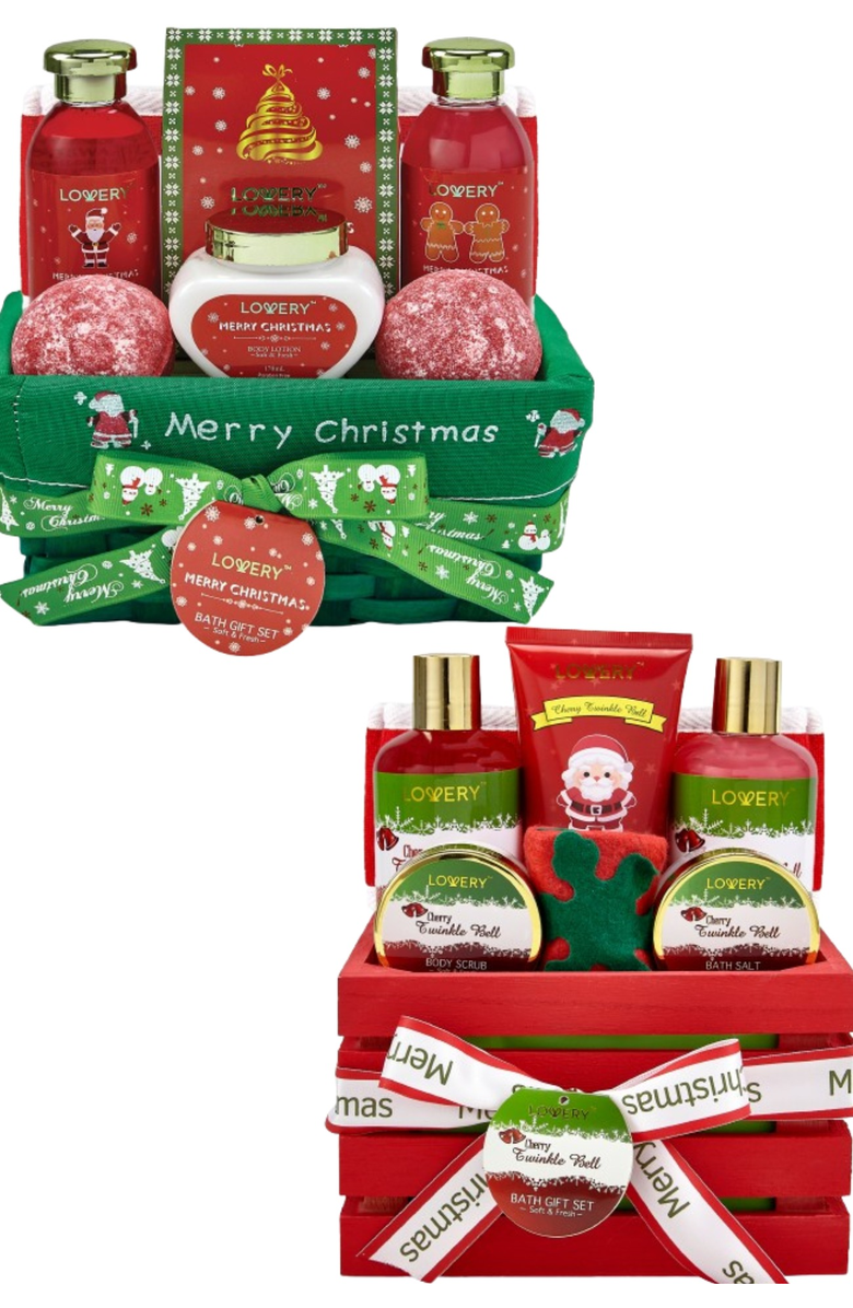 Lovery Christmas Bath and Body 16-piece Gift Basket, Main, color, NO COLOR