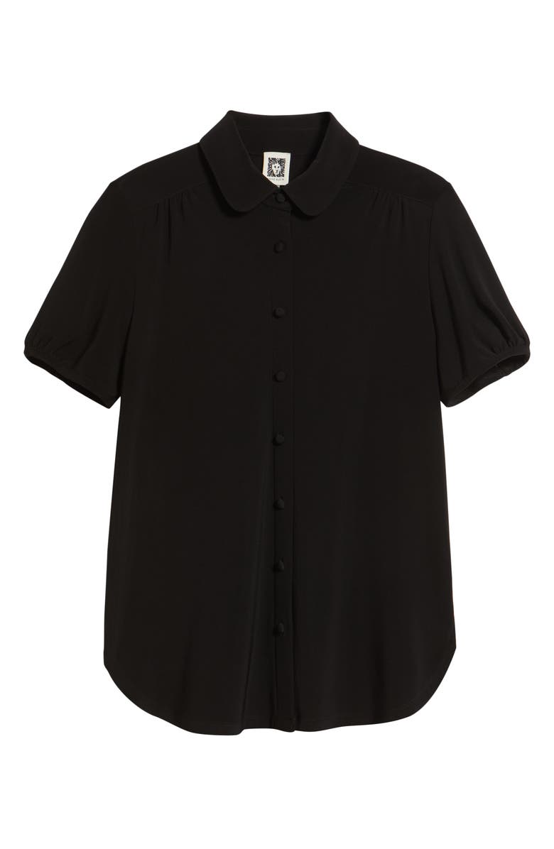 Anne Klein Collared Short Sleeve Button-Up Shirt, Alternate, color, Anne Black