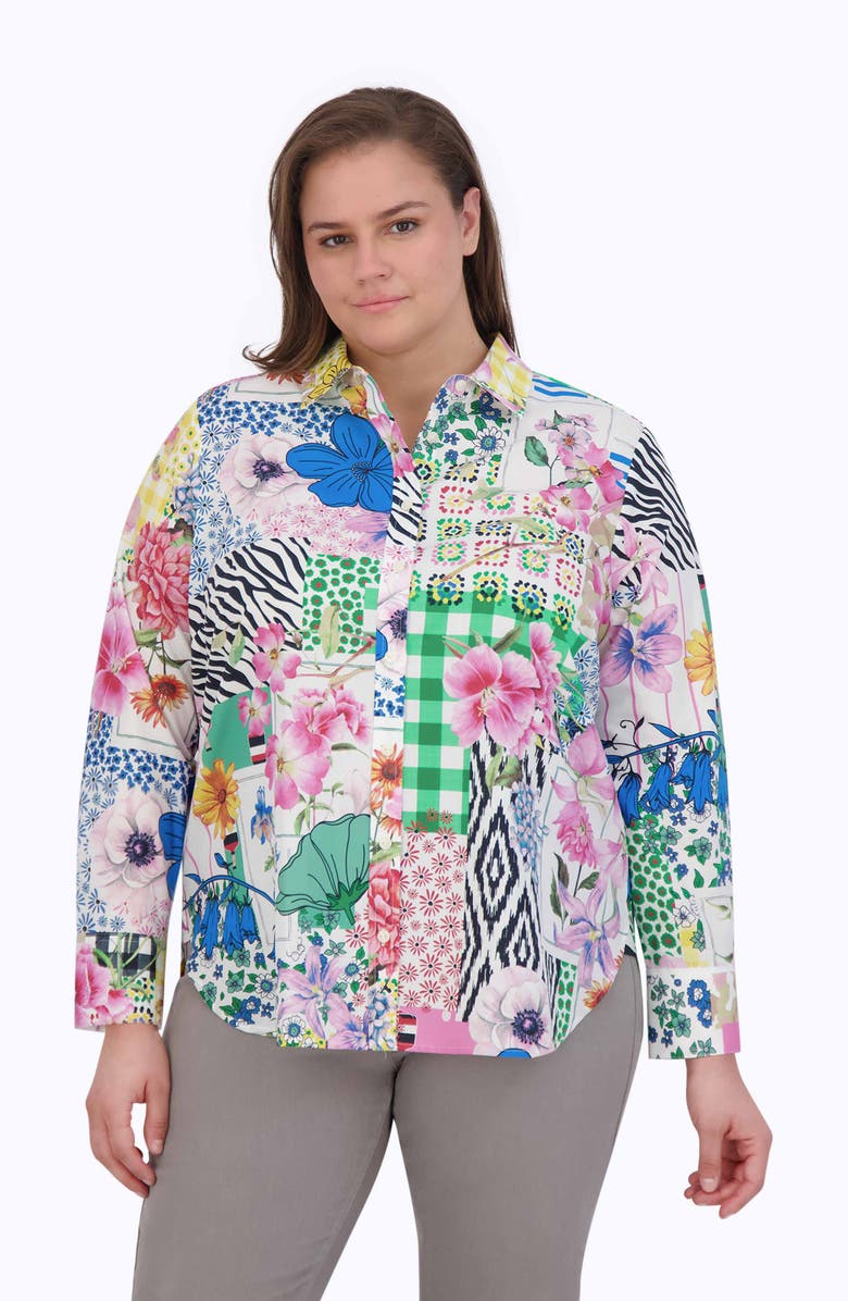 Foxcroft Meghan Patchwork Floral Print Cotton Button-Up Shirt, Alternate, color, 