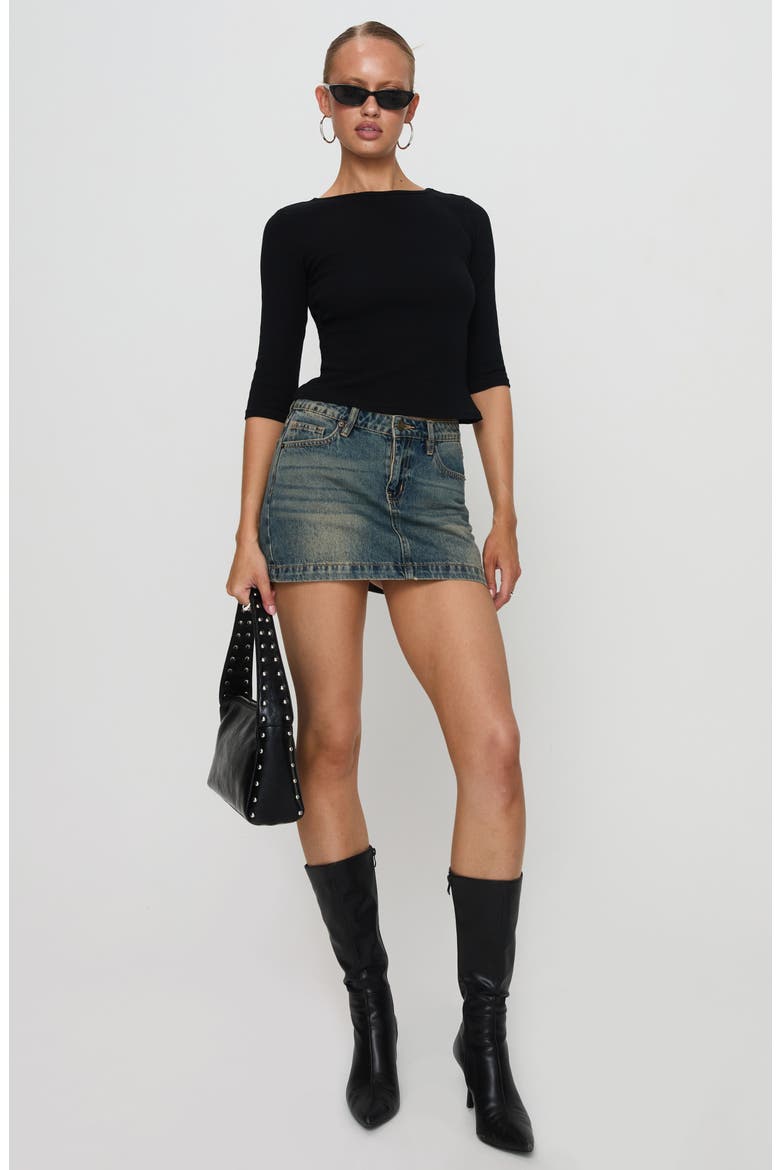 Elaia Ribbed Three Quarter Sleeve Top, Alternate, color, BLACK