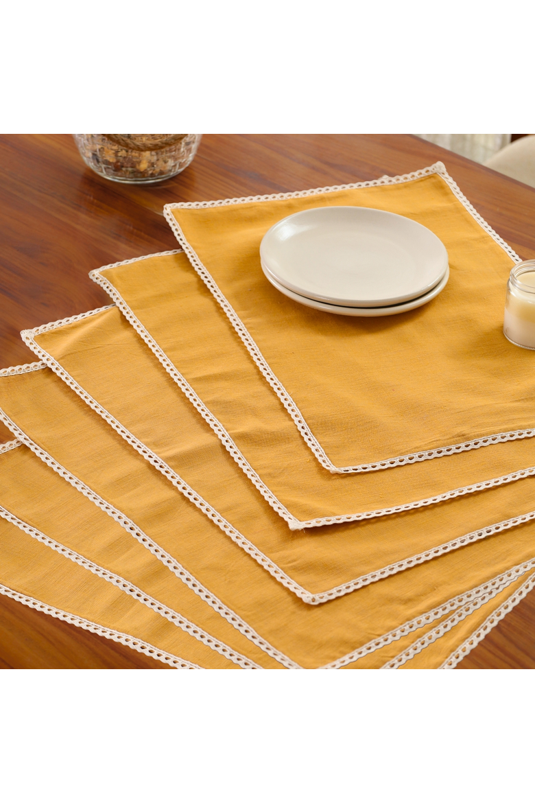 Cotton Crochet Placemats, Alternate, color, Mustard & Off White