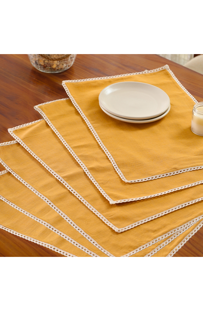 Mela Artisans Cotton Crochet Placemats, Alternate, color, Mustard & Off White