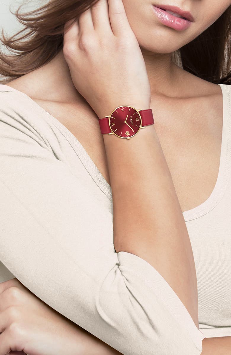 COACH Leather Strap Watch, 36mm, Alternate, color, 