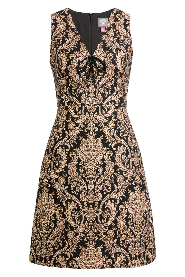 Metallic Jacquard A-Line Dress with Hardware, Main, color, BLACK GOLD