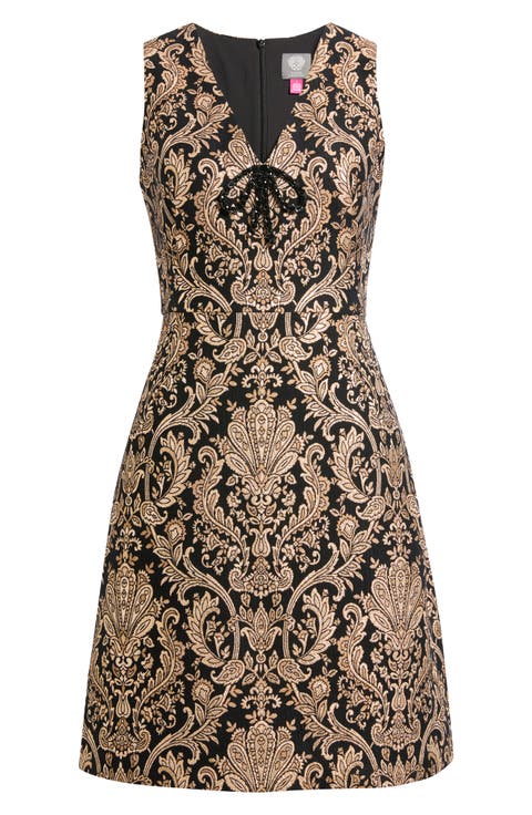 Metallic Jacquard A-Line Dress with Hardware