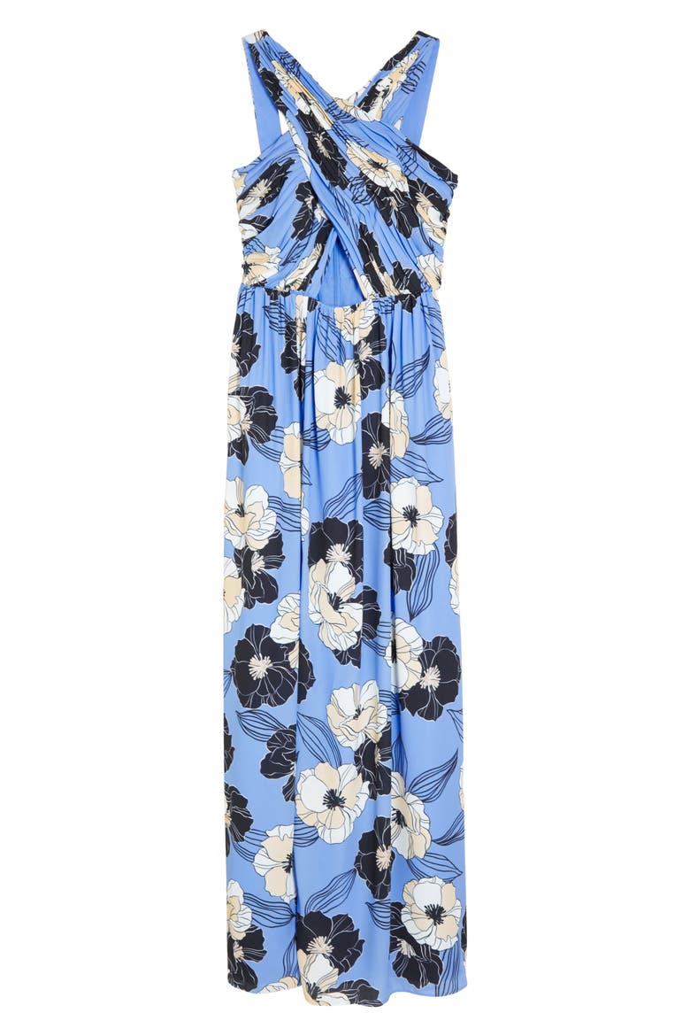 Rose Print Cutout Maxi Dress, Alternate, color, SKY MULTI