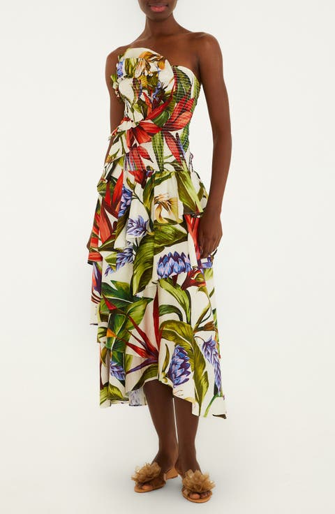 Florart Strapless High Low Cotton Dress