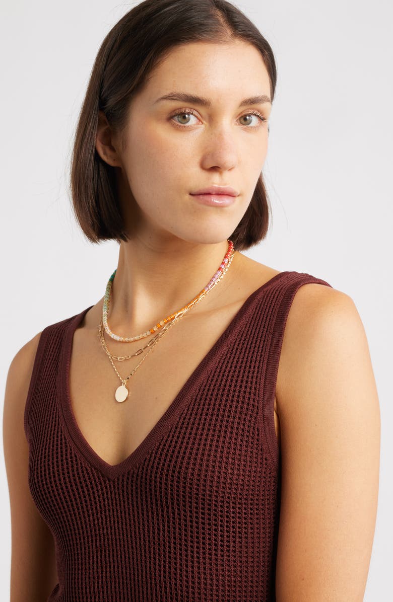 Nordstrom Set of 2 Beaded & Disc Pendant Layered Chain Necklaces, Alternate, color,