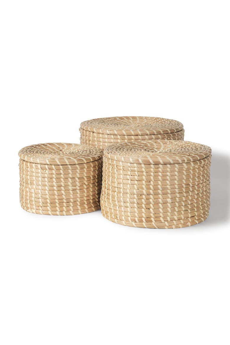Kailini Set of Nesting Seagrass and Palm Leaf Boxes, Main, color, Brown