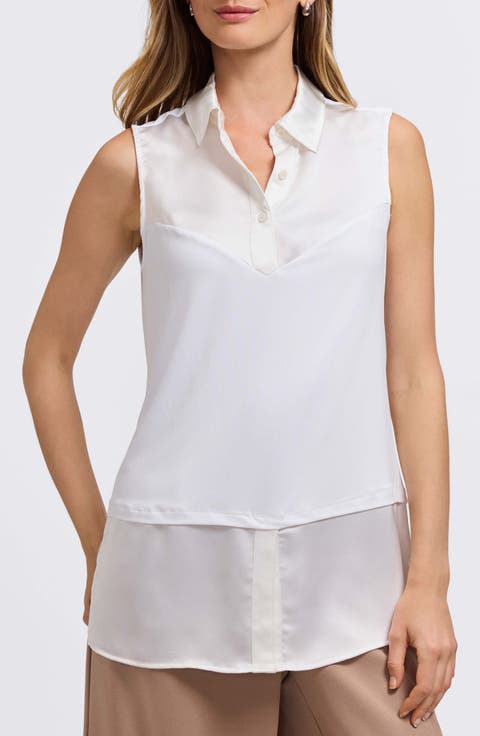 Sasha Sleeveless Mixed Media Shirt (Plus)