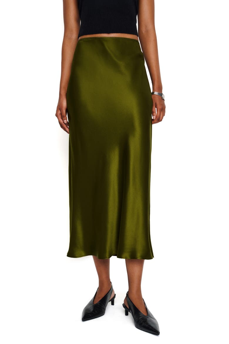 Layla Silk Midi Skirt, Main, color, MOSS GARDEN