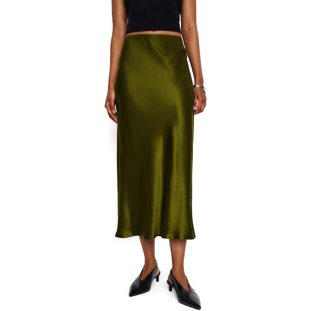 Reformation Layla Silk Midi Skirt In Moss Garden