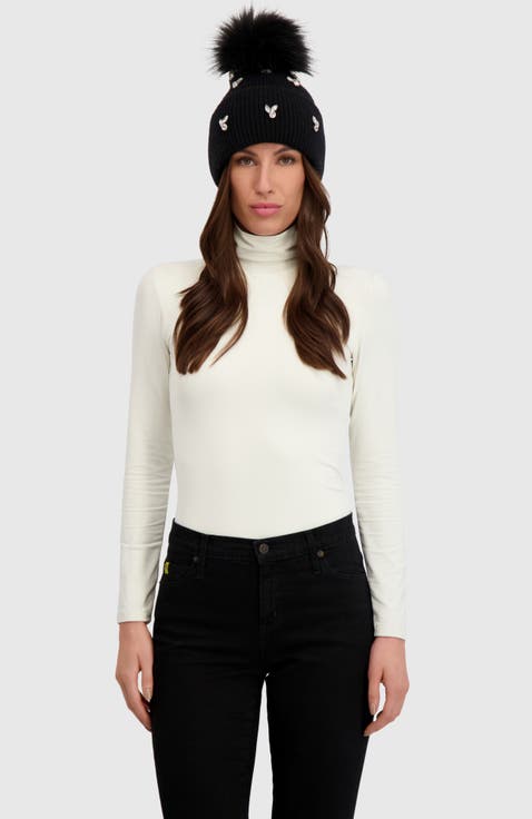 Knit Hat With Fur-Free Fox (Faux Fur) Pompom