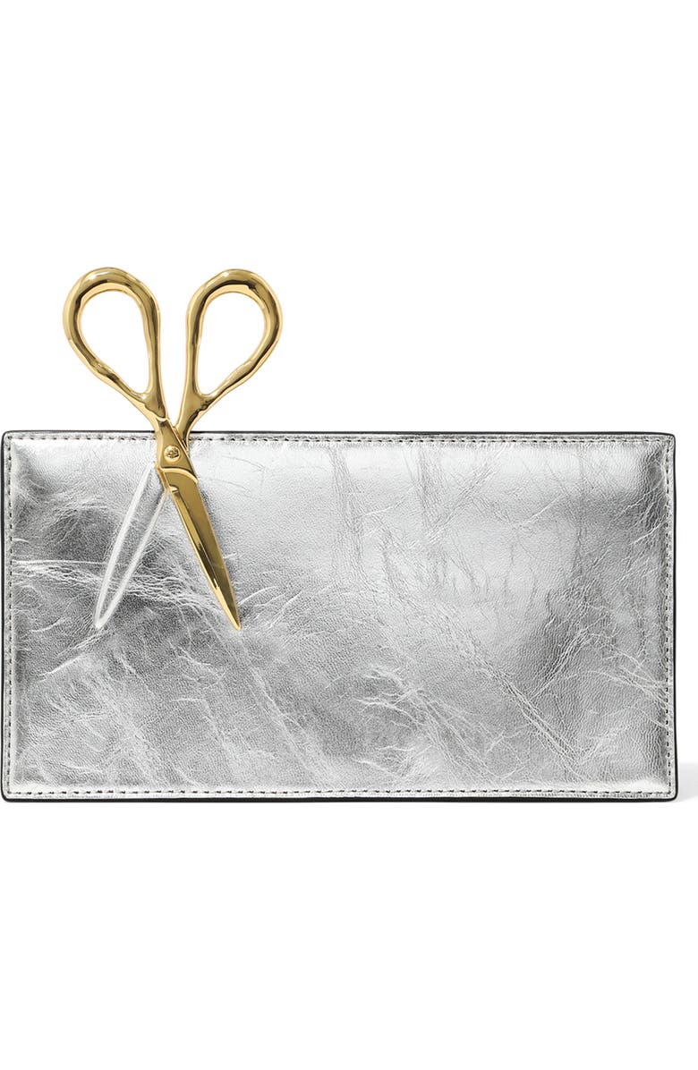 Alexis Bittar The Petite Scissor Leather Clutch, Main, color, Silver