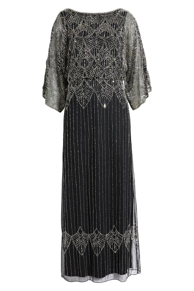Beaded Cold Shoulder Blouson Cocktail Dress, Alternate, color, BLACK/ SILVER