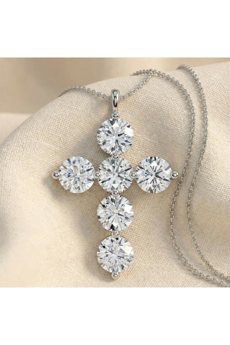 6Ct Diamond Cross Pendant Lab Grown 18" Necklace, Alternate, color, White Gold